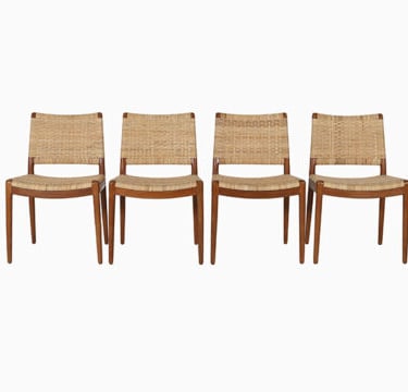 Hans J Wegner caned dining chairs set of 4