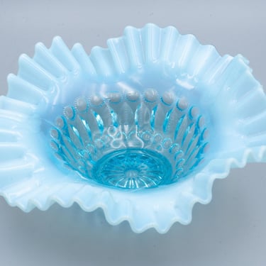 Jefferson Glass Barbells Blue Opalescent Bowl | Antique Victorian Era Glass 