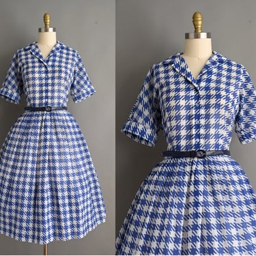 vintage 1960s Dress | Vintage Classic Plaid Print Cotton Shirt Dress | Large - XL 