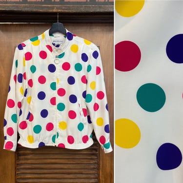 Vintage 1980’s Polka Dot Multi-Color Zipper Jacket, 80’s New Wave, Vintage Windbreaker, Vintage Clothing 