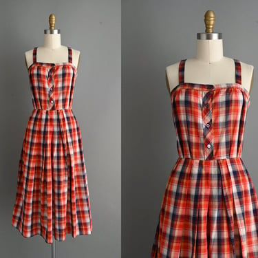 1950s inspired vintage dress | Plaid Print Cotton Sun Dress | Small | 