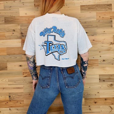 80's Vintage Billy Bob's Texas Forth Worth Paper Thin Cropped Tee T-Shirt Top 