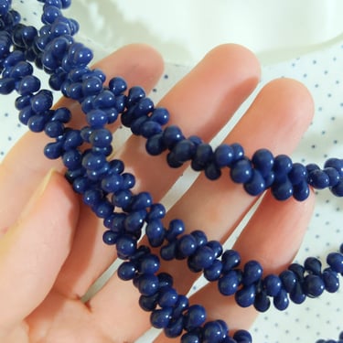 Wear Short or Long - Unique Vintage 60s 70s Navy Blue Small Beaded Long Necklace 