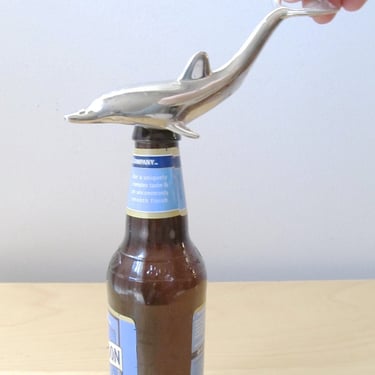 bottle nose dolphin - bottle opener silver plate porpoise mid century bar tool 