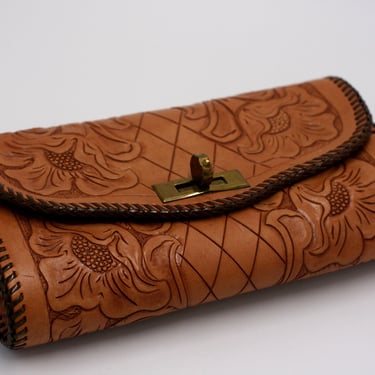 vintage tooled leather clutch purse 