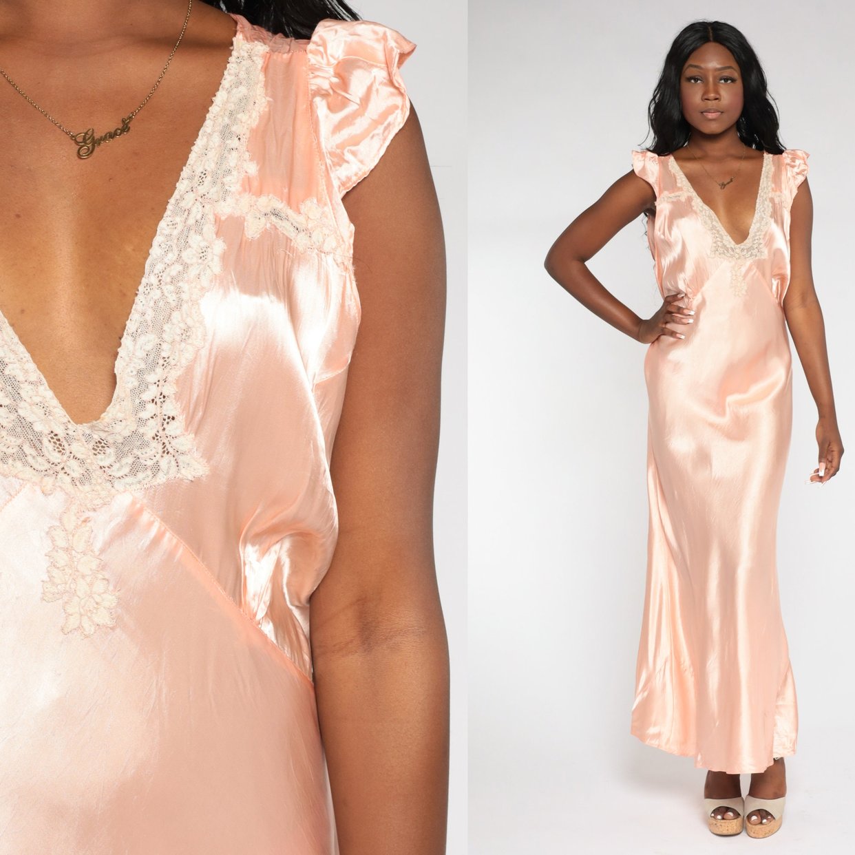 1940s Pink satin slip フランスヴィンテージ 1940s Pink satin slip フランスヴィンテージ - メルカリ