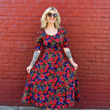 Vintage 90s rayon rose dress