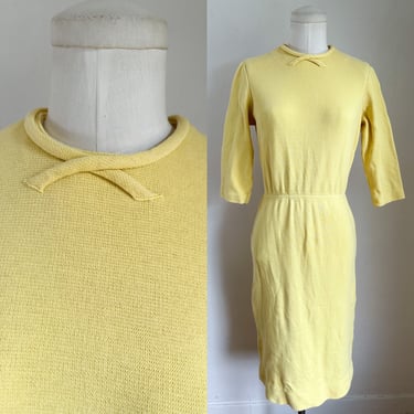 Vintage 1960s Yellow Knit Wiggle Dress / S 