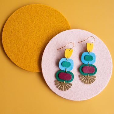 Lagom Earrings - Jewel Tones Reclaimed Leather Statement Earrings 