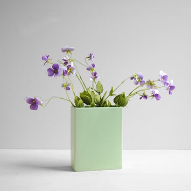 Vintage Green Ceramic Flower Vase with a Rectangle Shape 