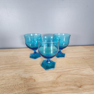 Set of 3 Anchor Hocking Blue Drinking Glasses 