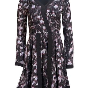 Proenza Schouler - Black, Lavender, & Maroon Print Long Sleeve Dress Sz 2