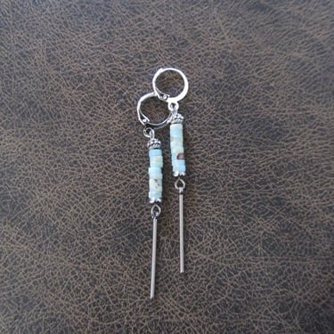 Minimalist baby blue jasper earrings, silver 