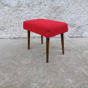 Vintage Mid Century Cushion Stool /Mid Century Ottoman / Red Ottoman/ Vintage Furniture/ Foot Stool/ 70s/ Yugoslavia 