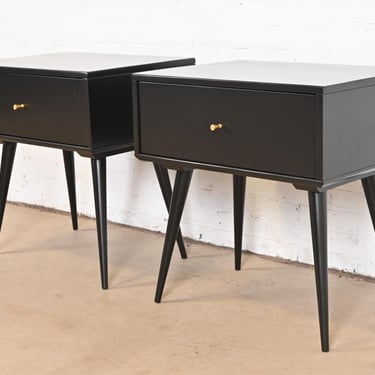 Paul McCobb Planner Group Black Lacquered Nightstands, Newly Refinished