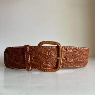 Vintage Uruguay Made Tan Genuine Leather Wide Belt - M 