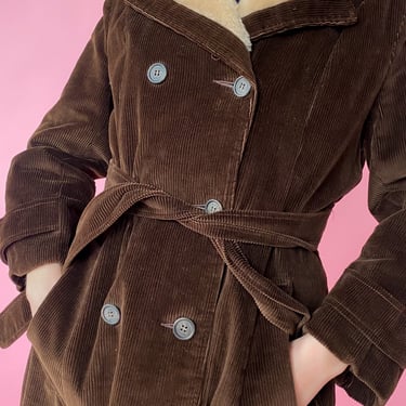 1970s Brown Corduroy Hooded Coat, sz. S/M
