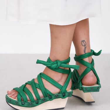 Emerge Green Leather Wrap Wooden Wedge