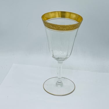 Vintage Tiffin Rambler Rose Optic Wine Stem Gold Trim-7.5