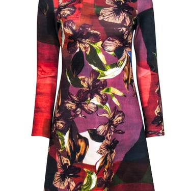 Clover Canyon - Brown Floral Print Long Sleeve Scuba Zipper Front Dress Sz S