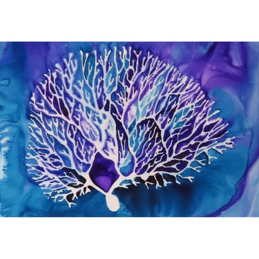 Purple and Blue Purkinje Cell  - original ink painting of brain cell - neuroscience art 