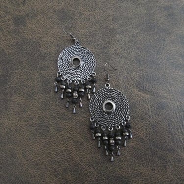 Chandelier earrings, gunmetal gypsy earrings, boho earrings, large tribal earrings, unique princess earrings, matte black crystal earrings 