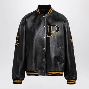 Prada Leather Bomber Vintage Black With Patch Women