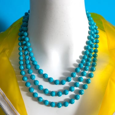 Vintage 60s 70s 80s Turquoise Blue Long Beaded Necklace 