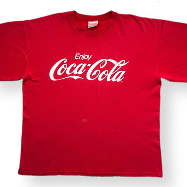 Vintage 90s Enjoy Coca-Cola Made in USA Thrashed Graphic T-Shirt Size XL 