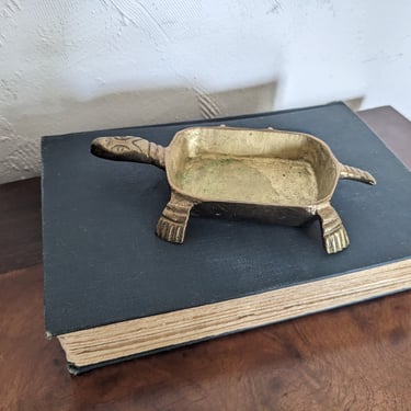 Small Vintage Brass Turtle Ashtray Catchall Dish 