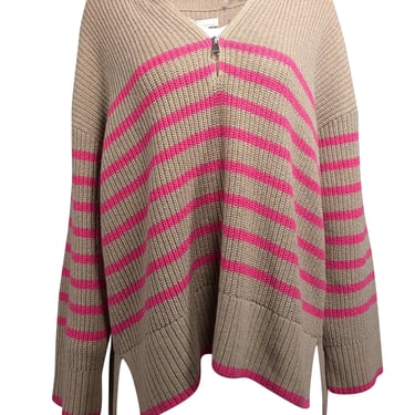 Barbour - Tan & Pink Knit Quarter Zip Sweater Sz 12