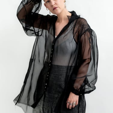 Silk Organza Pin Tuck Detail Blouse in BLACK or ECRU