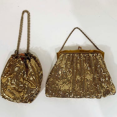 Vintage Mesh Bag Handbag Whiting Davis Goldtone Metal Coin Purse