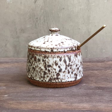 Ceramic Salt Cellar with Lid and Spoon Opening- Speckled Matte 