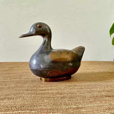 Vintage Pewter and Brass Duck Trinket Box - 2 Piece 