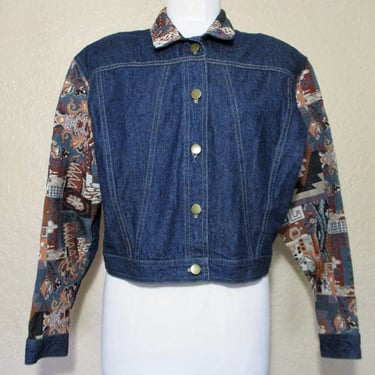 Vintage 1980s Bar N None Denim & Tapestry Jacket, Medium Women, Westernwear 
