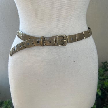Vintage brutalist brass metal link belt fits 26-33” 
