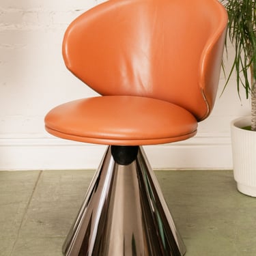 Brown Faux Leather Pedestal Chair