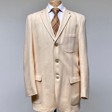 Vintage 1960s Men's Blazer, Mid-Century Cream Wool Pique 3-Button Tropical Weight Sport Coat, Rudnick's Beverly Hills, 44 Long 
