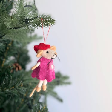 Felt Mouse Girl with beret Christmas Ornament