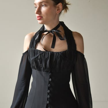 6146t / black ruched off shoulder halter corset top 