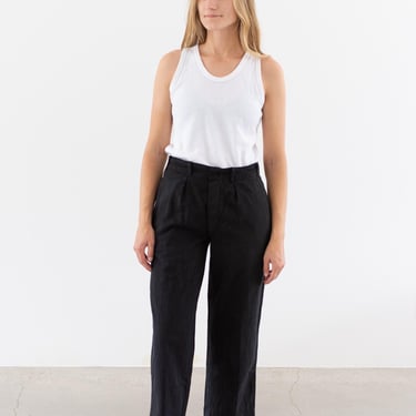 Vintage 30 31 Waist Black Pleated Canvas Chino Trousers | Unisex 60s Button Fly High Waist Overdye Workwear Pants | Overdye | P256 