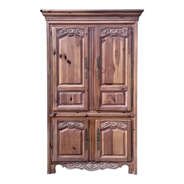 Rustic Carved Country French Pine Armoire 
