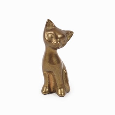 Miniature Brass Cat Figurine Metal Golden Color Vintage Mid Century 