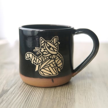 Cat Bat Mug - vampire kitty black handmade pottery 