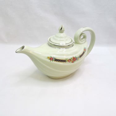 Vintage Hall's Superior Aladdin Teapot with infuser - Blue Bouquet - Hall China Platinum Trim 