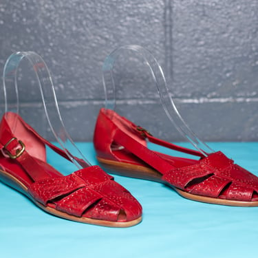 Vintage 1980s Red Leather Shoes | Size 6 