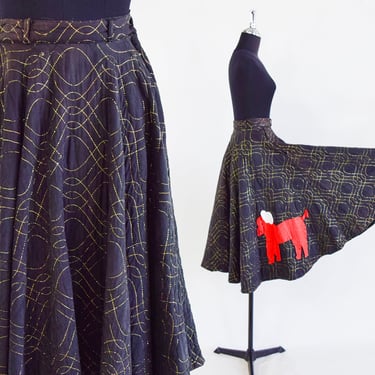 1950s Black Poodle Skirt | 50 Black Quilted Poodle Skirt | Black Swing Skirt | XS 