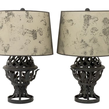 Modern Painted Metal Table Lamps, Pair