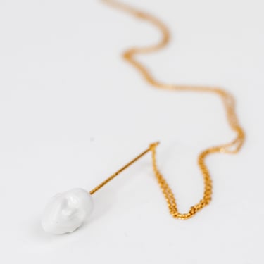 Gold Plated Sterling Porcelain Face Necklace